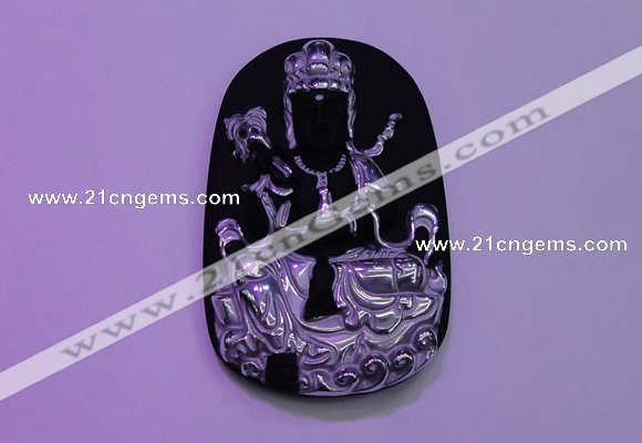 NGP2033 40*65mm carved silver plated matte black obsidian pendants