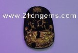 NGP2034 40*65mm carved gold plated matte black obsidian pendants