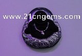 NGP2036 40*45mm carved silver plated matte black obsidian pendants