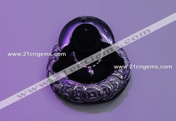 NGP2036 40*45mm carved silver plated matte black obsidian pendants