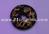 NGP2044 50mm carved gold plated matte black obsidian pendants