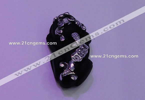 NGP2046 15*20*40mm carved silver plated matte black obsidian pendants