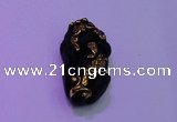 NGP2047 15*20*40mm carved gold plated matte black obsidian pendants