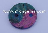 NGP205 6*40mm coin dyed imperial jasper & chrysocolla gemstone pendant