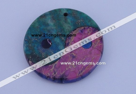 NGP205 6*40mm coin dyed imperial jasper & chrysocolla gemstone pendant