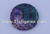 NGP206 6*40mm coin dyed imperial jasper & chrysocolla gemstone pendant