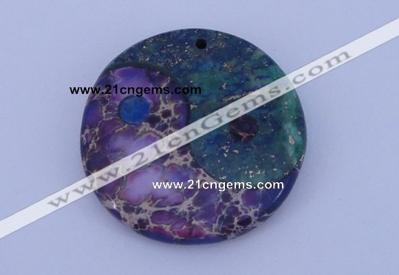 NGP206 6*40mm coin dyed imperial jasper & chrysocolla gemstone pendant