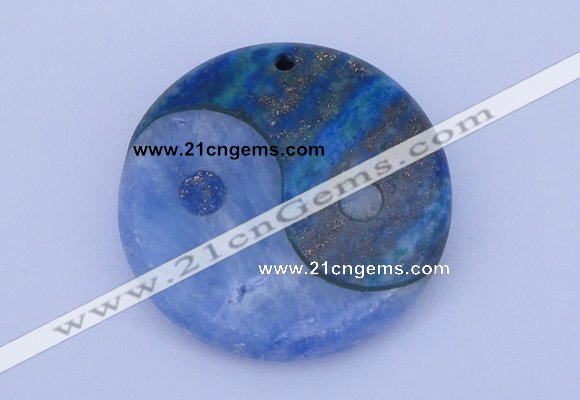 NGP207 6*40mm coin dyed blue lace agate & chrysocolla gemstone pendant