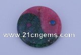 NGP208 6*40mm coin dyed rhodochrosite & chrysocolla gemstone pendant