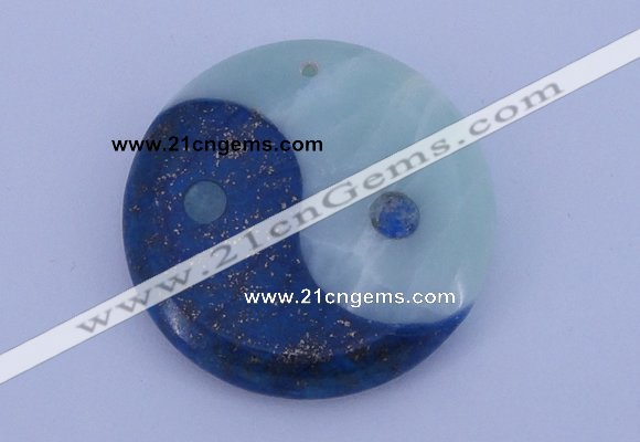 NGP209 6*40mm coin lapis lazuli & amazonite gemstone pendant