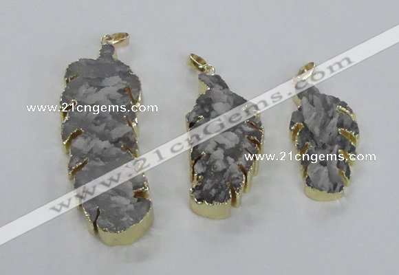 NGP2108 20*40mm - 25*65mm feather-shaped druzy agate pendants