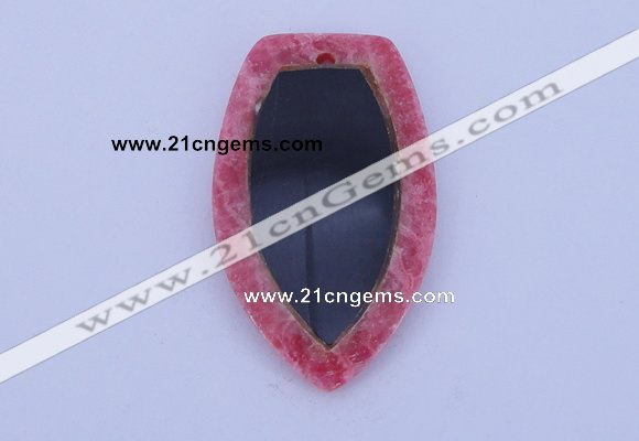 NGP211 30*50mm fashion dyed rhodochrosite & black stone pendant