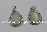 NGP2126 22*30mm agate gemstone pendants with crystal pave alloy settings