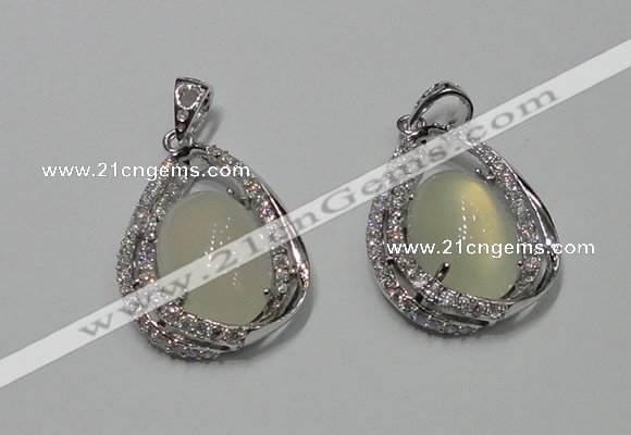 NGP2126 22*30mm agate gemstone pendants with crystal pave alloy settings