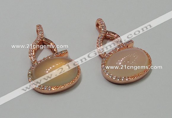 NGP2130 20*35mm agate gemstone pendants with crystal pave alloy settings