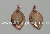 NGP2131 22*40mm agate gemstone pendants with crystal pave alloy settings