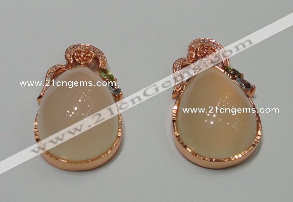 NGP2135 25*42mm agate gemstone pendants with crystal pave alloy settings