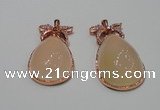 NGP2136 25*45mm agate gemstone pendants with crystal pave alloy settings