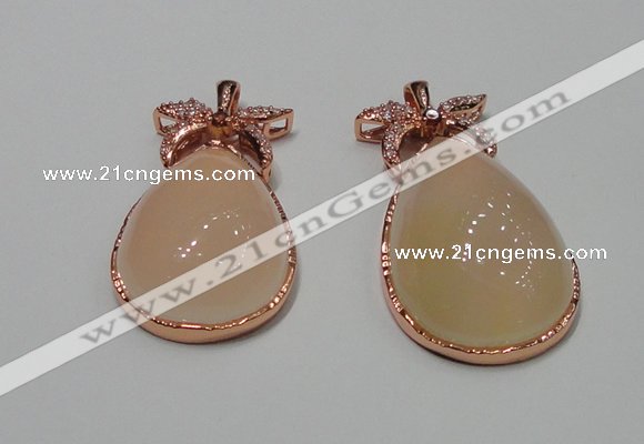 NGP2136 25*45mm agate gemstone pendants with crystal pave alloy settings