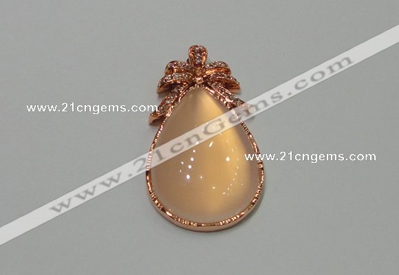 NGP2137 22*40mm agate gemstone pendants with crystal pave alloy settings