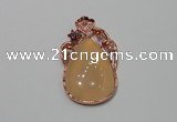 NGP2139 25*45mm agate gemstone pendants with crystal pave alloy settings