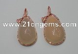 NGP2140 25*50mm agate gemstone pendants with crystal pave alloy settings