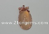 NGP2141 24*47mm agate gemstone pendants with crystal pave alloy settings