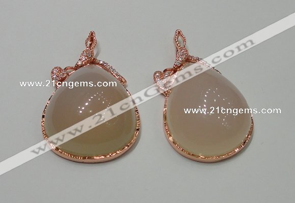 NGP2146 28*50mm agate gemstone pendants with crystal pave alloy settings