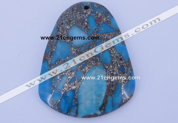 NGP238 37*47mm dyed golden turquoise & pyrite gemstone pendants