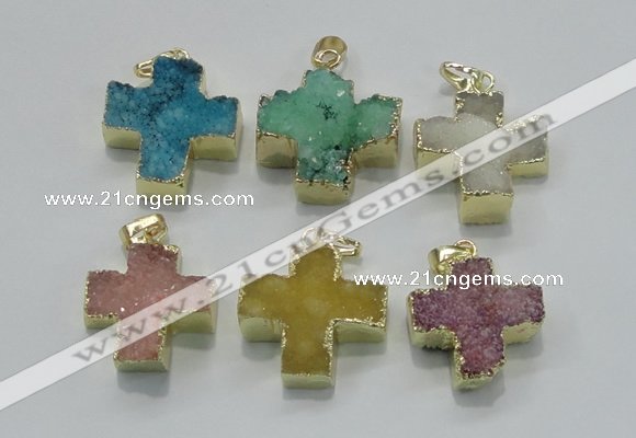 NGP2403 25*26mm - 27*28mm cross druzy agate pendants wholesale