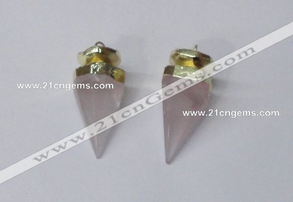 NGP2405 18*35mm - 20*40mm cone rose quartz pendants wholesale