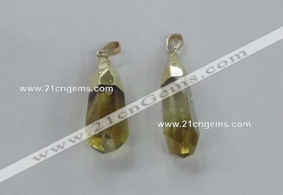 NGP2487 12*30mm - 10*40mm faceted nuggets lemon quartz pendants