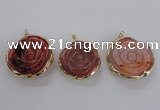 NGP2520 40mm - 45mm carved flower agate gemstone pendants