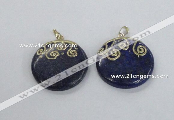 NGP2622 40mm flat round lapis lazuli gemstone pendants wholesale