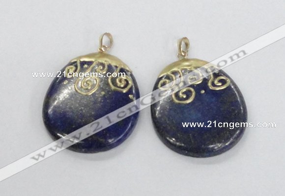 NGP2623 40*50mm oval lapis lazuli gemstone pendants wholesale