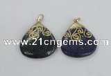 NGP2624 40*45mm flat teardrop lapis lazuli gemstone pendants wholesale