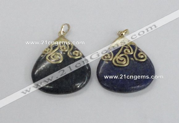 NGP2624 40*45mm flat teardrop lapis lazuli gemstone pendants wholesale