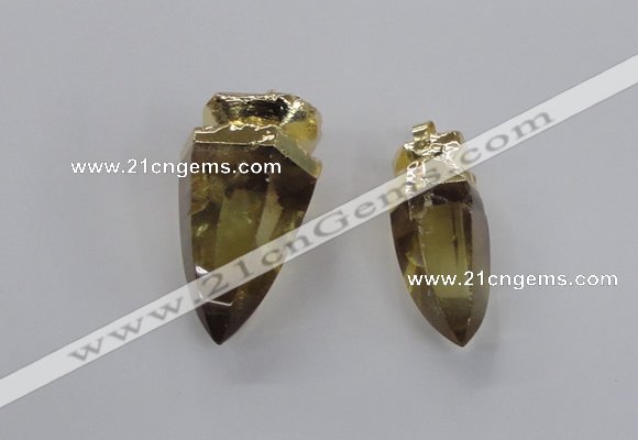 NGP2630 15*35mm - 18*40mm cone lemon quartz gemstone pendants