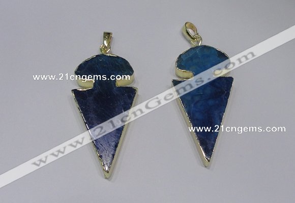 NGP2649 25*48mm - 28*54mm arrowhead agate pendants wholesale