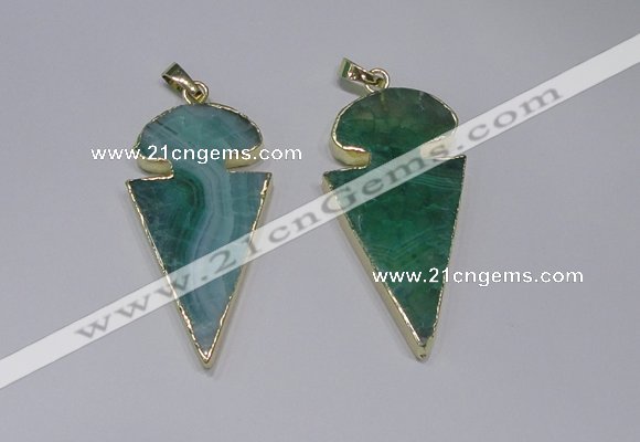 NGP2650 25*48mm - 28*54mm arrowhead agate pendants wholesale