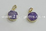 NGP2667 14mm - 15mm coin druzy quartz gemstone pendants