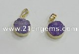NGP2667 14mm - 15mm coin druzy quartz gemstone pendants