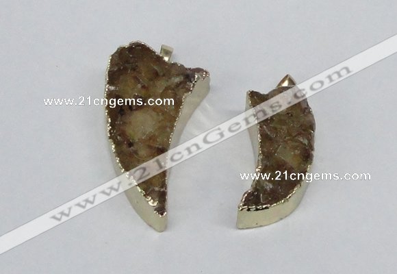 NGP2685 15*30mm - 25*45mm horn druzy citrine pendants