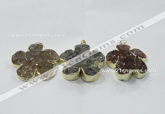 NGP2852 42*45mm - 50*52mm flower agate gemstone pendants