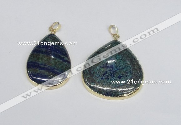 NGP2928 30*40mm - 35*40mm flat teardrop chrysocolla pendants