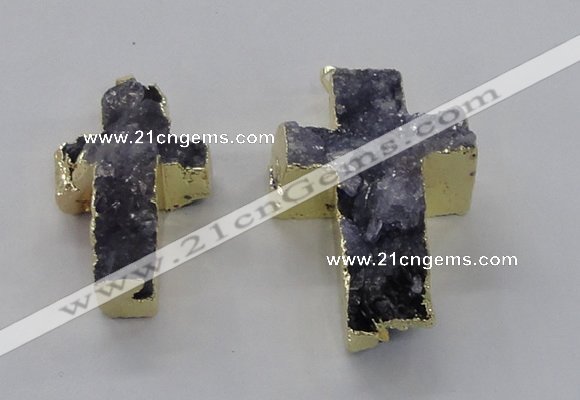 NGP2933 25*40mm – 30*50mm cross druzy agate gemstone pendants wholesale