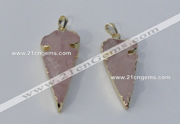 NGP3027 15*35mm – 20*50mm arrowhead rose quartz gemstone pendants