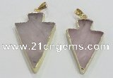 NGP3038 20*35mm – 25*40mm arrowhead rose quartz pendants