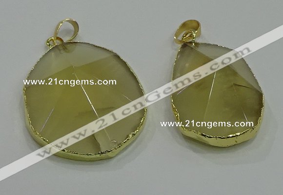 NGP3063 25*35mm – 35*45mm freeform lemon quartz pendants