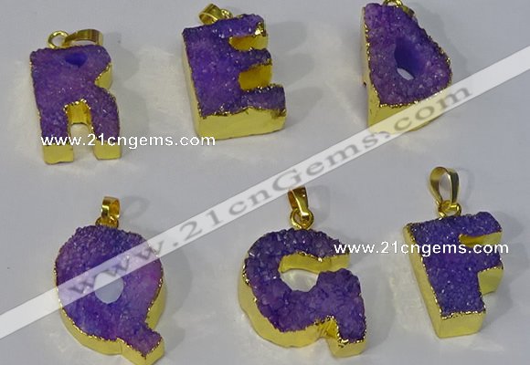 NGP3072 20*25mm - 25*30mm letter druzy agate pendants wholesale